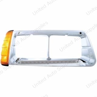 14 LED Headlight Bezel With Turn Signal For 1989-2009 Freightliner FLD - Passenger - Amber LED/Clear Lens
