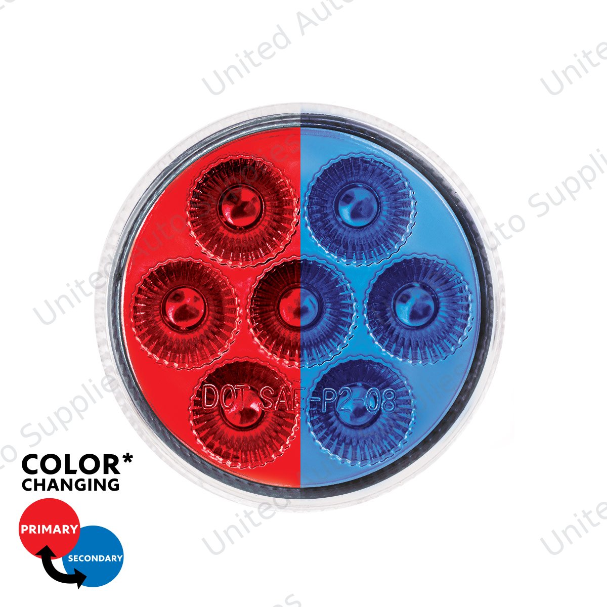 Double Fury 7 LED 2" Round Clearance/Marker Light-Red & Blue LED/Clear Lens
