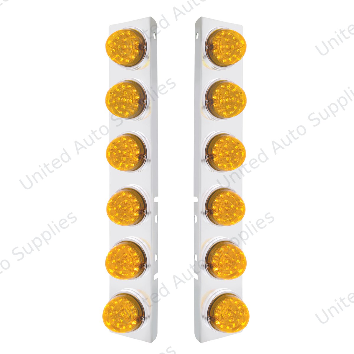 SS Front Air Cleaner Bracket With 12X 17 Amber LED Dual Function Reflector Lights & SS Bezels For Peterbilt-Amber Lens