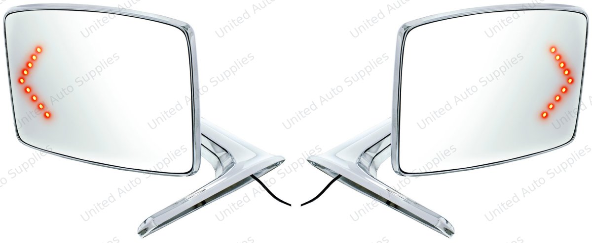Chrome Exterior Mirror With LED Turn Signal For Ford Bronco (1966-1977) & Truck (1967-1979) - L/H; Chrome Exterior Mirror With Convex Glass & LED For Ford Bronco (1966-1977) & Truck (1967-1979) - R/H (2pcs)