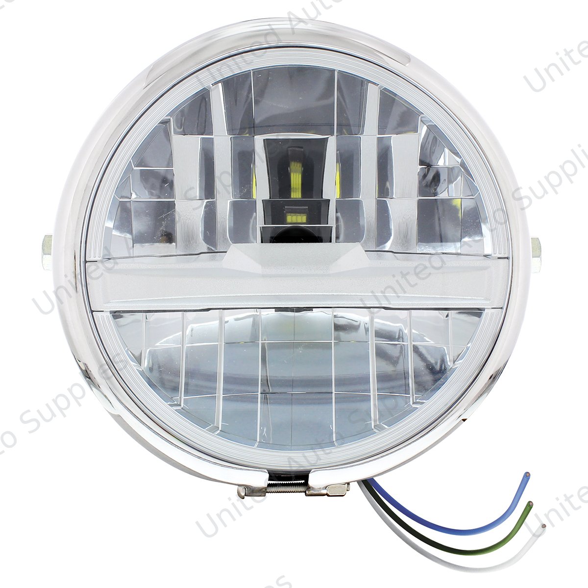 Chrome 5-3/4" Motorcycle Headlight 8 LED Bulb With Silver Bar - Side Mount