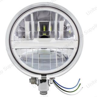 Chrome 5-3/4" Motorcycle Headlight 8 LED Bulb With Silver Bar - Bottom Mount