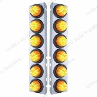 SS Front Air Cleaner Bracket With 12X 9 LED 2" Beehive Lights For Peterbilt-Amber LED & Lens