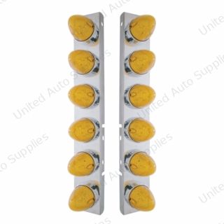 SS Front Air Cleaner Bracket With 12X 19 LED Beehive Lights & Bezels For Peterbilt-Amber LED & Lens