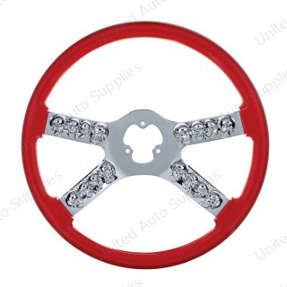 18" Chrome Steering Wheel With Skull Accent - Red