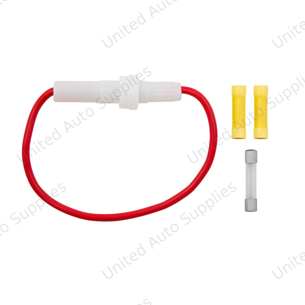 In-Line Glass Fuseholder 12 AWG 6.5" Wire w / (1)20 Amp AGC Fuse & (2)Vinyl Terminals, 1 Set.