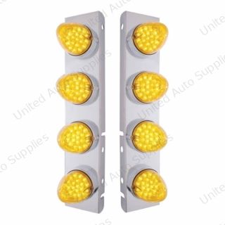 SS Front Air Cleaner Bracket With 8X 19 LED Reflector Lights & Bezels For Peterbilt-Amber LED & Lens