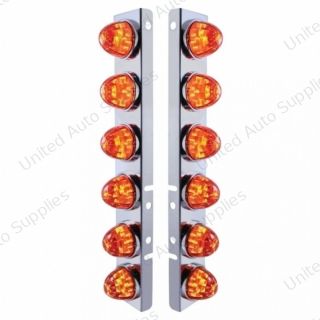 SS Front Air Cleaner Bracket With 12X LED Watermelon Lights & SS Bezels For Peterbilt-Amber LED/Dark Amber Lens