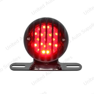 Motorcycle LED Rear Fender Tail Light With Gloss Black Grille Bezel - Red Lens