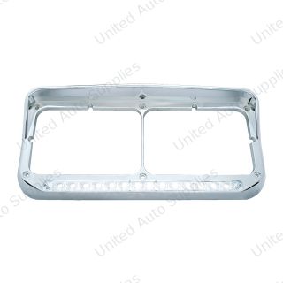14 LED Chrome Rectangular Dual Headlight Bezel With Visor