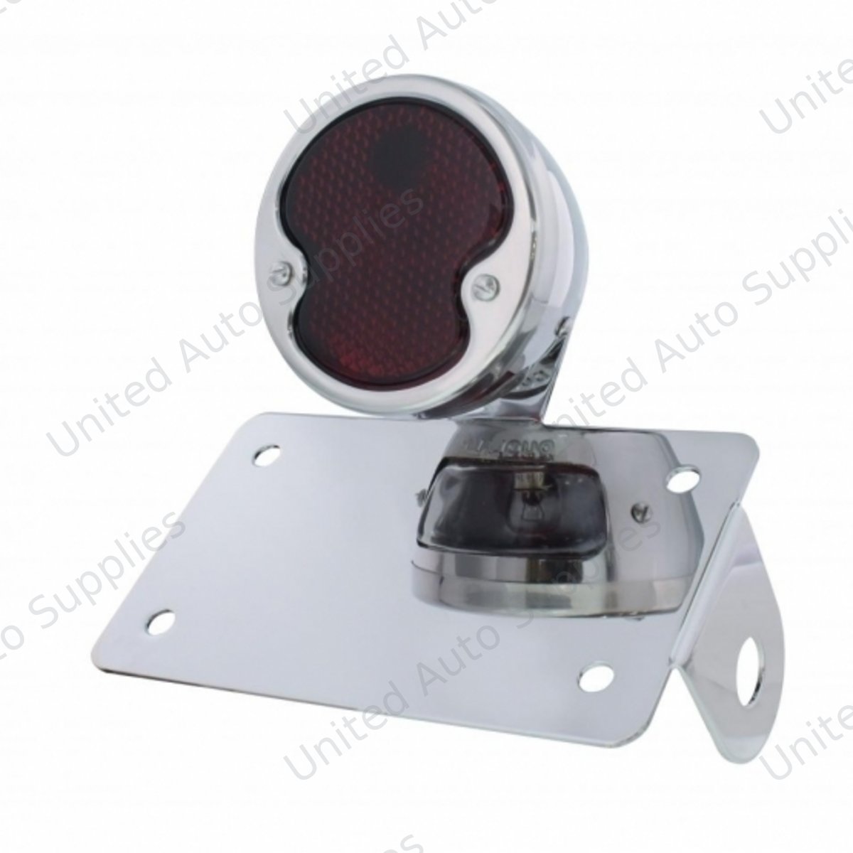 Chrome Horizontal Side Mount License Bracket For Motorcycle With 1932 "DUO Lamp" Tail Light