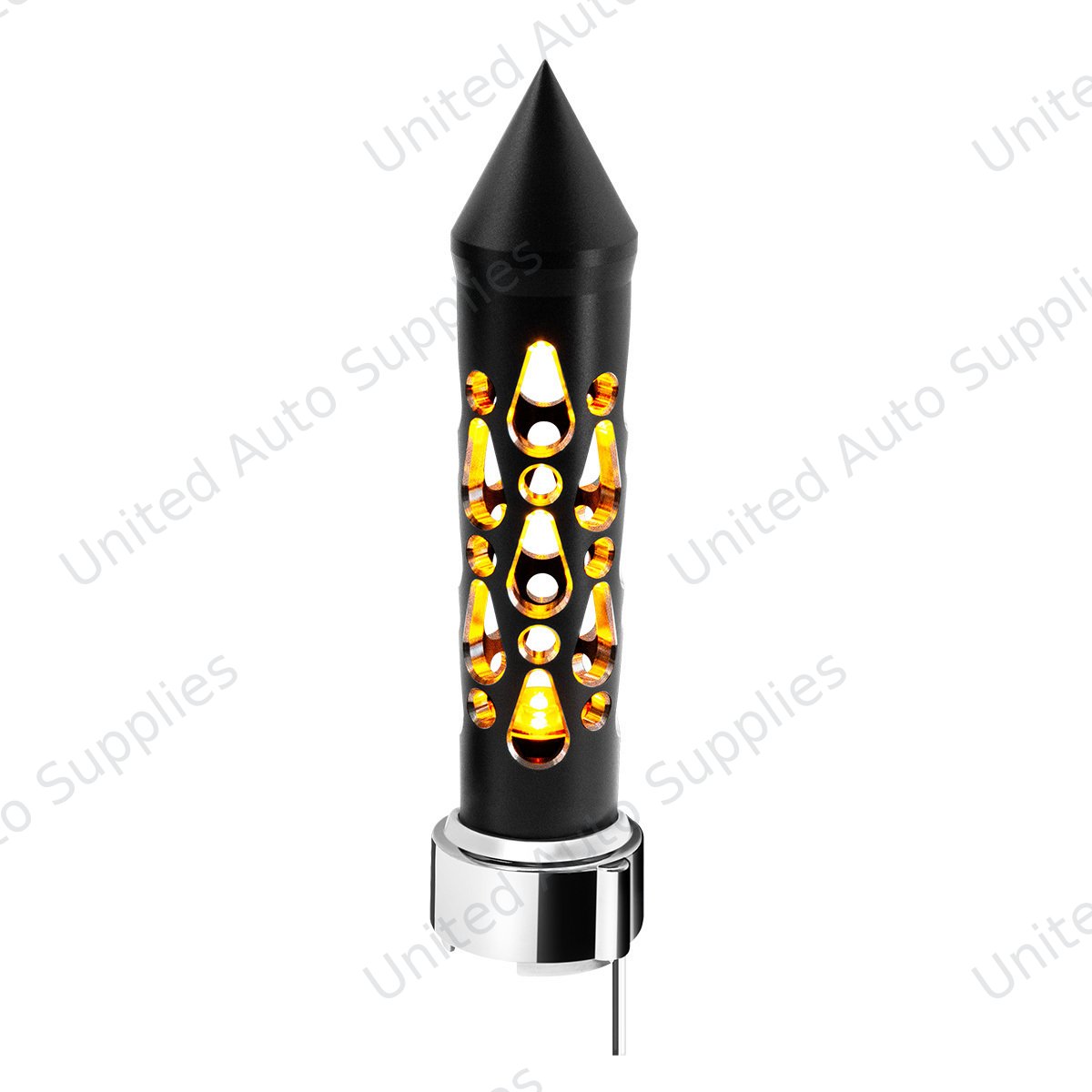 Thread-On Brooklyn Spike Gearshift Knob With LED 9/10 Speed Adapter-Matte Black/Amber LED