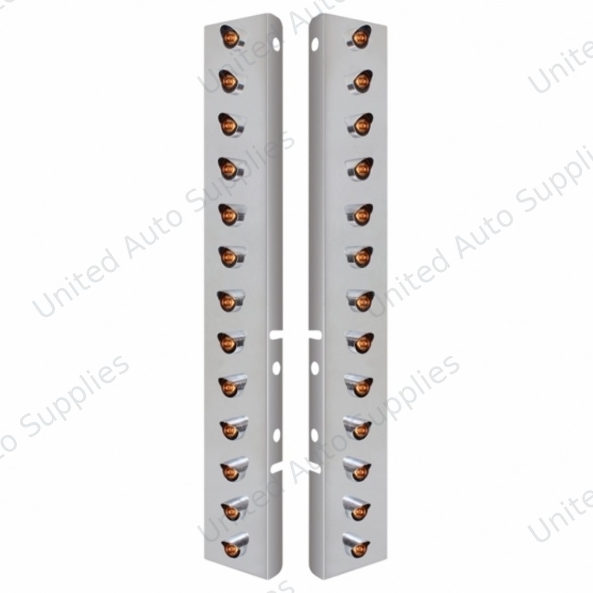 SS Front Air Cleaner Bracket With 26X 3 LED 3/4" Mini Lights & Visors For Peterbilt-Amber LED/Clear Lens
