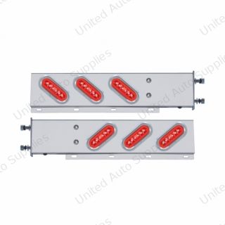 3-3/4" Bolt Pattern SS Spring Loaded Bar With 6X 22 Red LED 6" Oval GloLight & Visor -Red Lens (Pair)