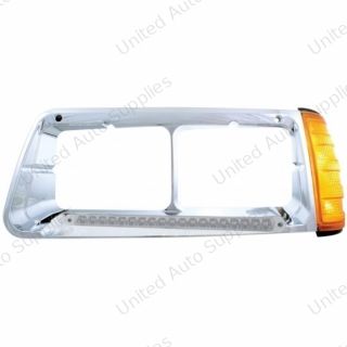 19 LED Headlight Bezel With Turn Signal For 1989-2009 Freightliner FLD - Driver - Amber LED/Clear Lens