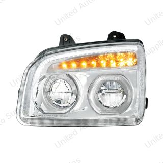 High Power LED Chrome Headlight With LED Turn Signal & Light Bar For 2015-2026 Kenworth T880-Driver