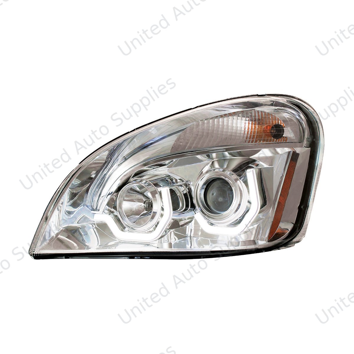 Chrome Projection Headlight With White LED Position Light For 2008-2017 Freightliner Cascadia - Driver