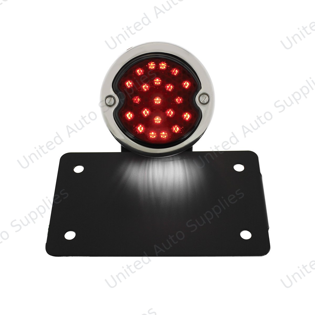 Black Horizontal Side Mount License Bracket For Motorcycle With 1933-36 Ford Style LED Tail Light