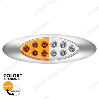 10 LED Oval Double Fury Light With Clear Lens & Chrome Bezel (Clearance/Marker) - Amber & White LED/Clear Lens