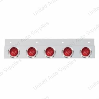 Stainless Top Mud Flap Plate With 5X 9 LED 2" Beehive Lights & Visors - Red LED/Red Lens (Each)