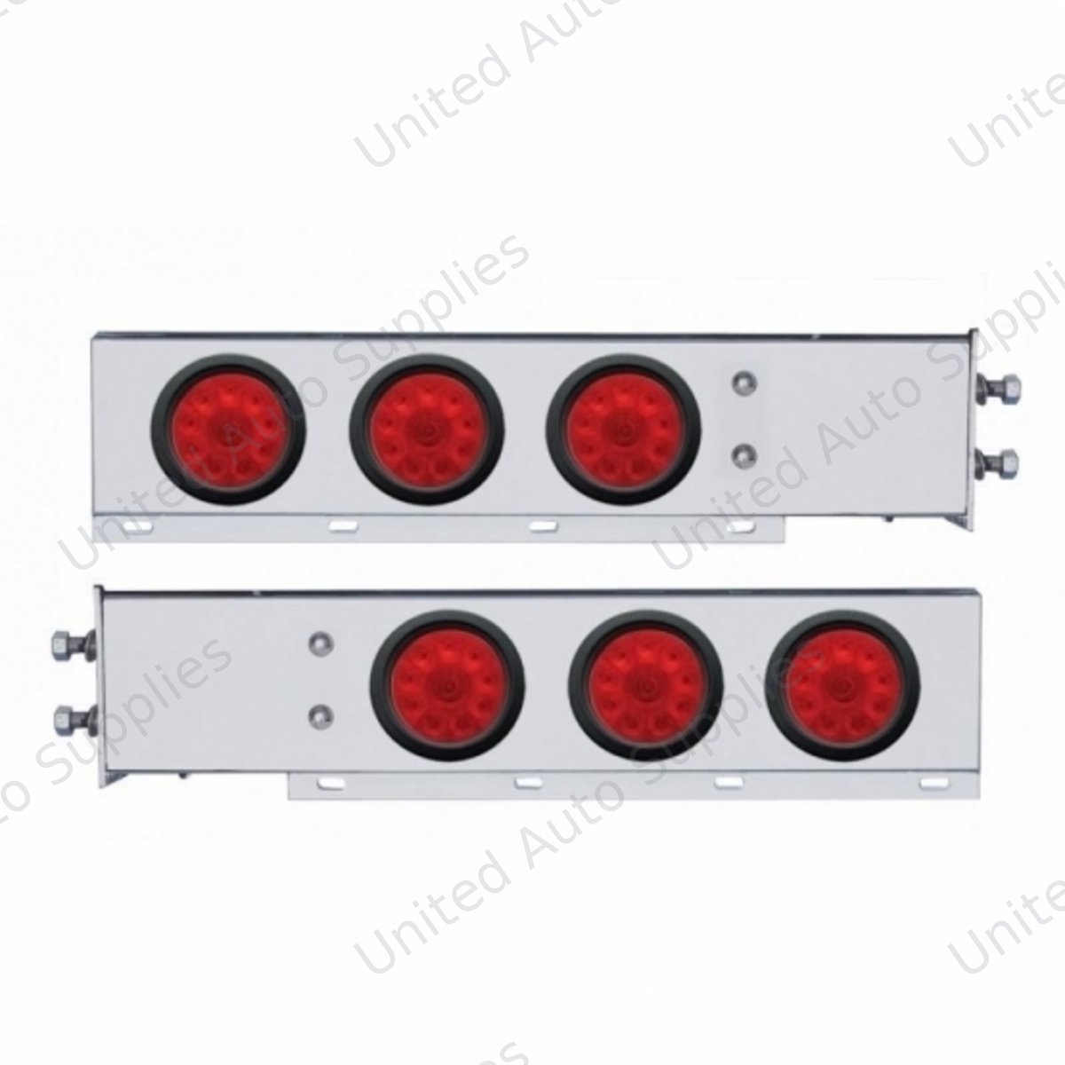 2.5" Bolt Pattern Chrome Spring Loaded Bar W/6X 4" 10 LED Lights -Red LED & Lens (Pair)