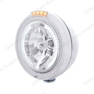 Stainless Steel Classic Headlight H4 With 34 White LED & Signal - Clear Lens