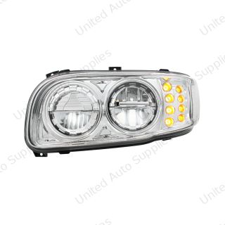 High Power LED Chrome Headlight With 8 LED Turn & 4 LED Position Light For 2008-2024 Peterbilt 389-D