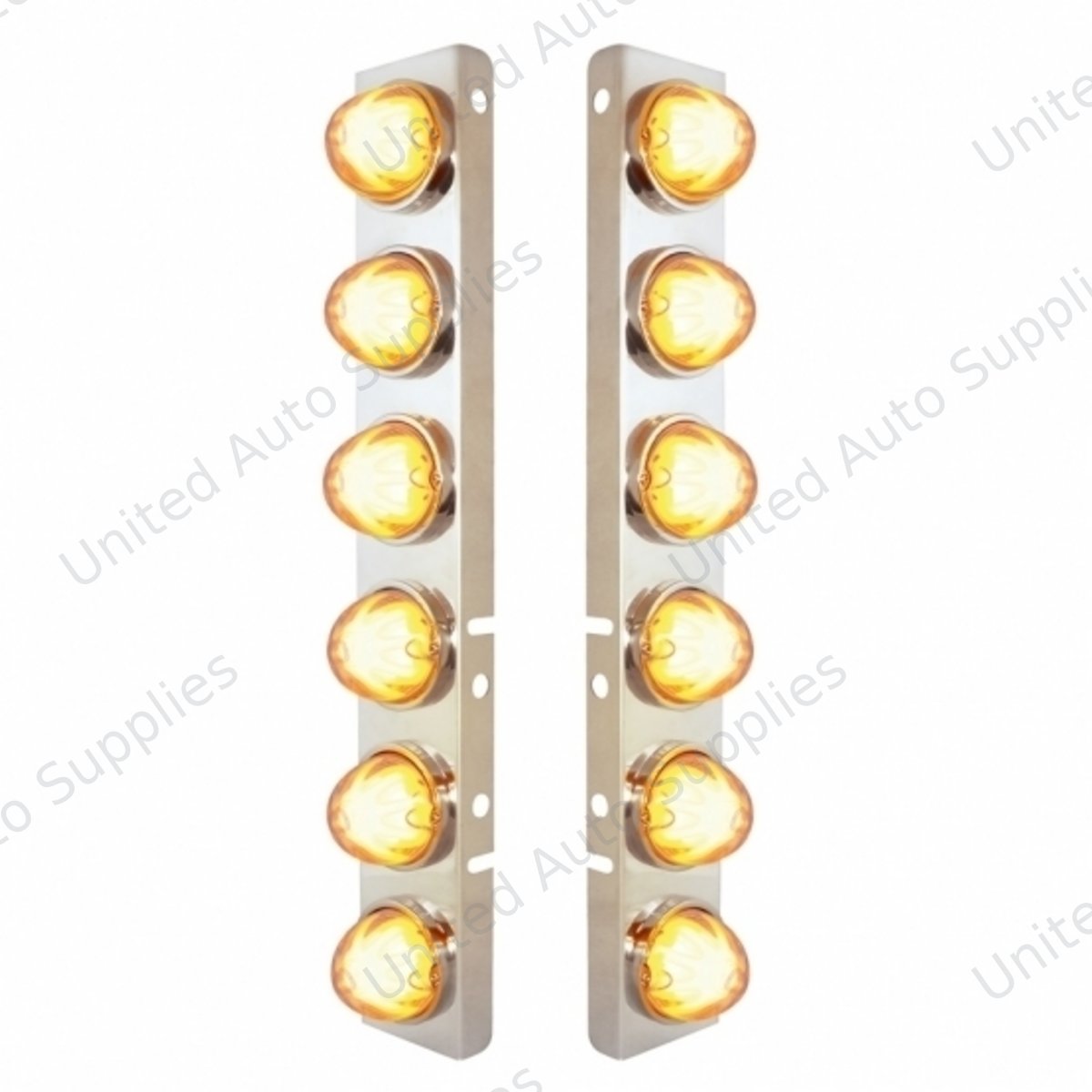 SS Front Air Cleaner Bracket With 12X 9 Amber LED Dual Function Watermelon GloLight For Peterbilt-Clear Lens