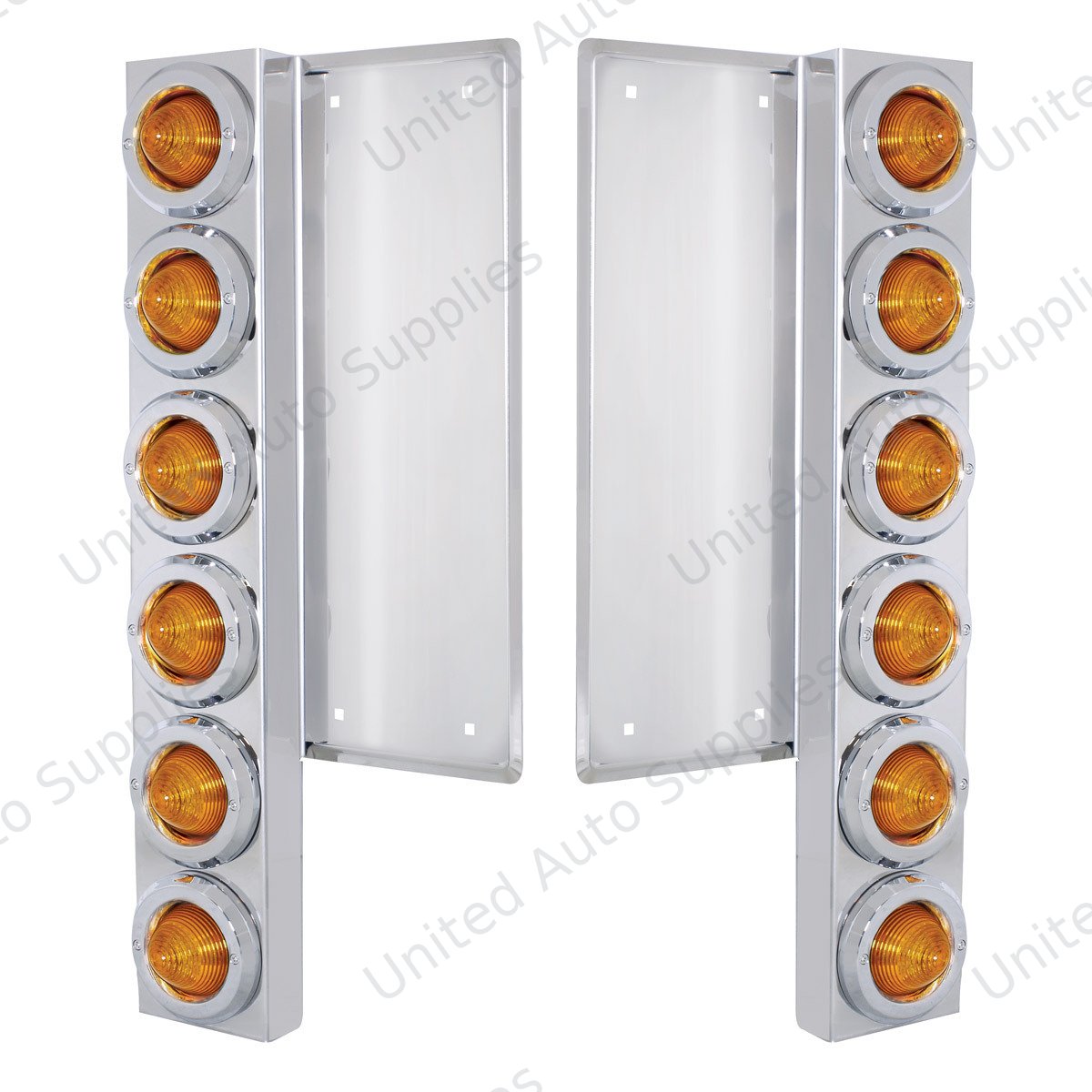 FL SS Front Air Cleaner Bracket W/12X 9 LED 2" Beehive Lights & Bezels -Amber LED & Lens