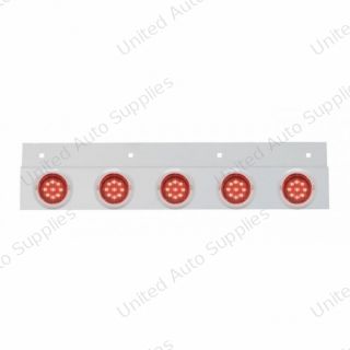 Stainless Top Mud Flap Plate With 5X 9 LED 2" Lights & Visors - Red LED/Red Lens (Each)