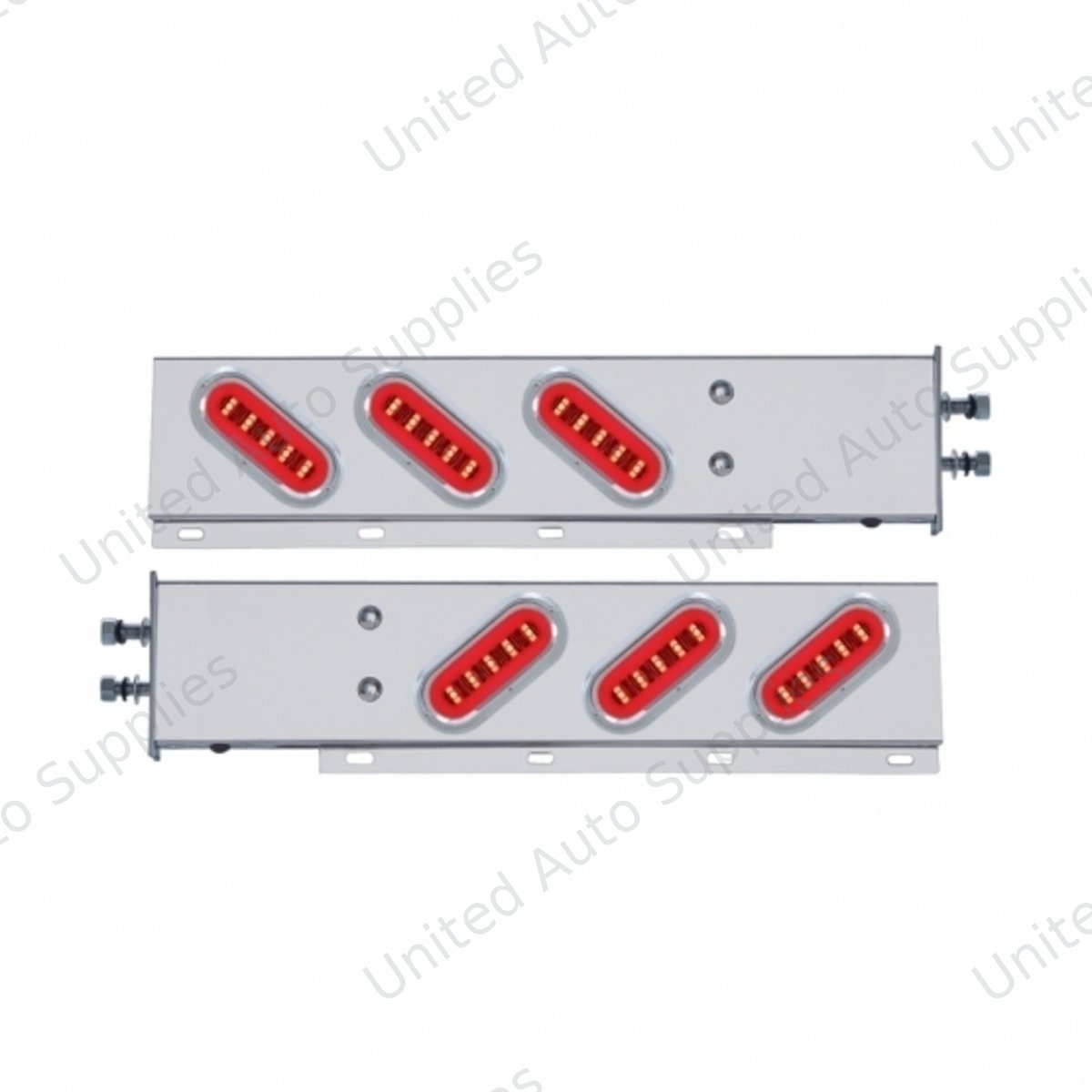 2.5" Bolt Pattern SS Spring Loaded Bar With 6X 22 Red LED 6" Oval GloLight & Visor -Clear Lens (Pair)
