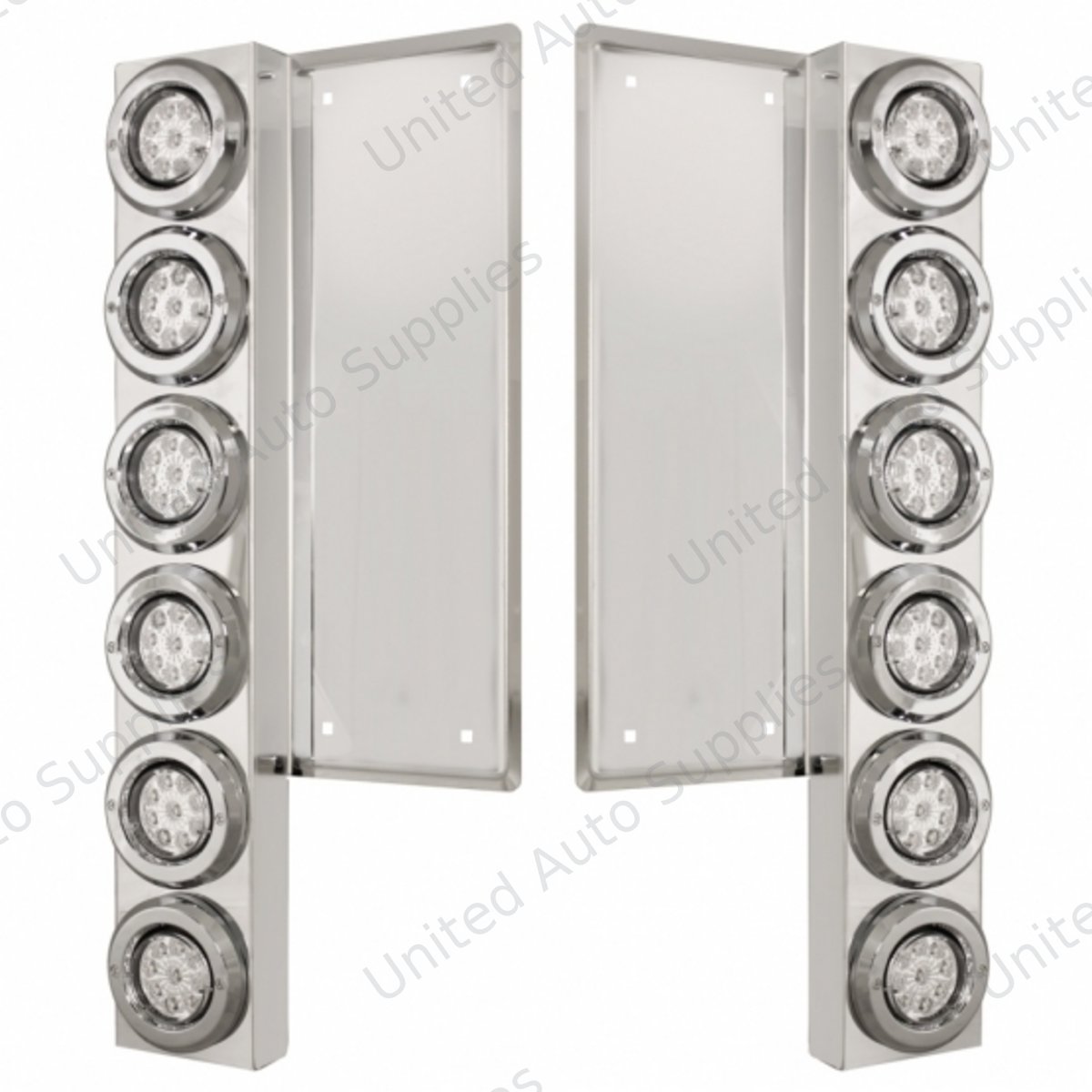 FL SS Front Air Cleaner Bracket With 12X 9 LED 2" Reflector Lights & Bezels -Amber LED/Clear Lens
