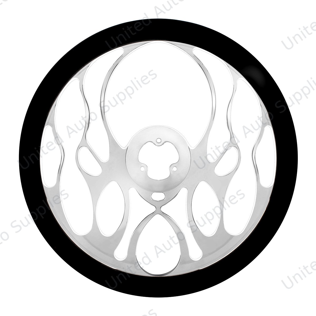 18" Chrome Aluminum "Blaze" Style Steering Wheel With Black Leather Rim