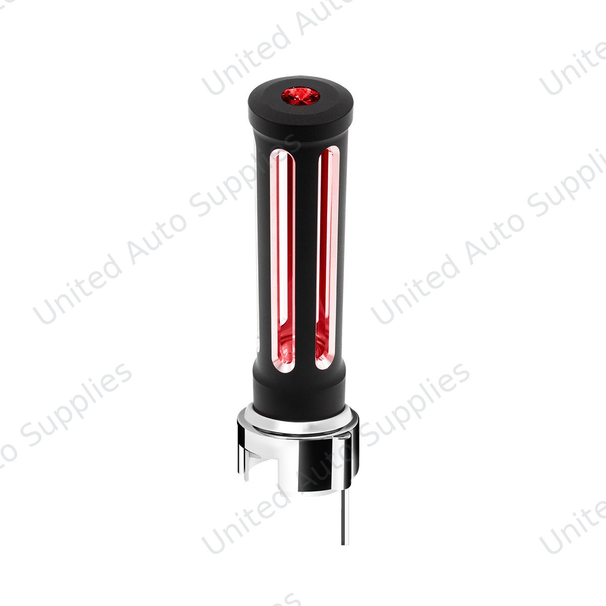 Thread-On Matte Black Sonoma Gearshift Knob With LED 13/15/18 Speed Adapter-Red Crystal/Red LED