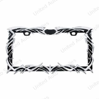 Tribal Flame License Plate Frame - Chrome