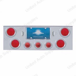 Chrome Rear Center Light Panel With 4X 4" Lights & 3X 2.5" Lights & SS Bezels -Red LED & Lens