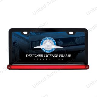 Black License Plate Frame With 24 LED 12" GloLight Bar - Red LED/Red Lens