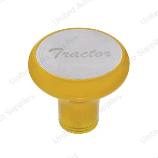 Deluxe Aluminum Screw-On Air Valve Knob With Stainless Tractor Plaque - Electric Yellow