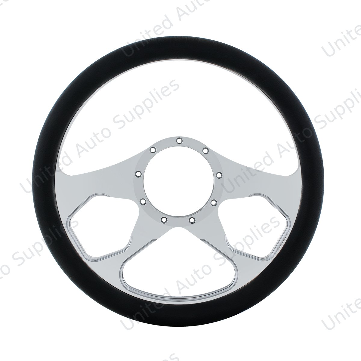 14" Chrome Aluminum 4 Spoke Boss Style Steering Wheel With Black Engineered Leather Grip