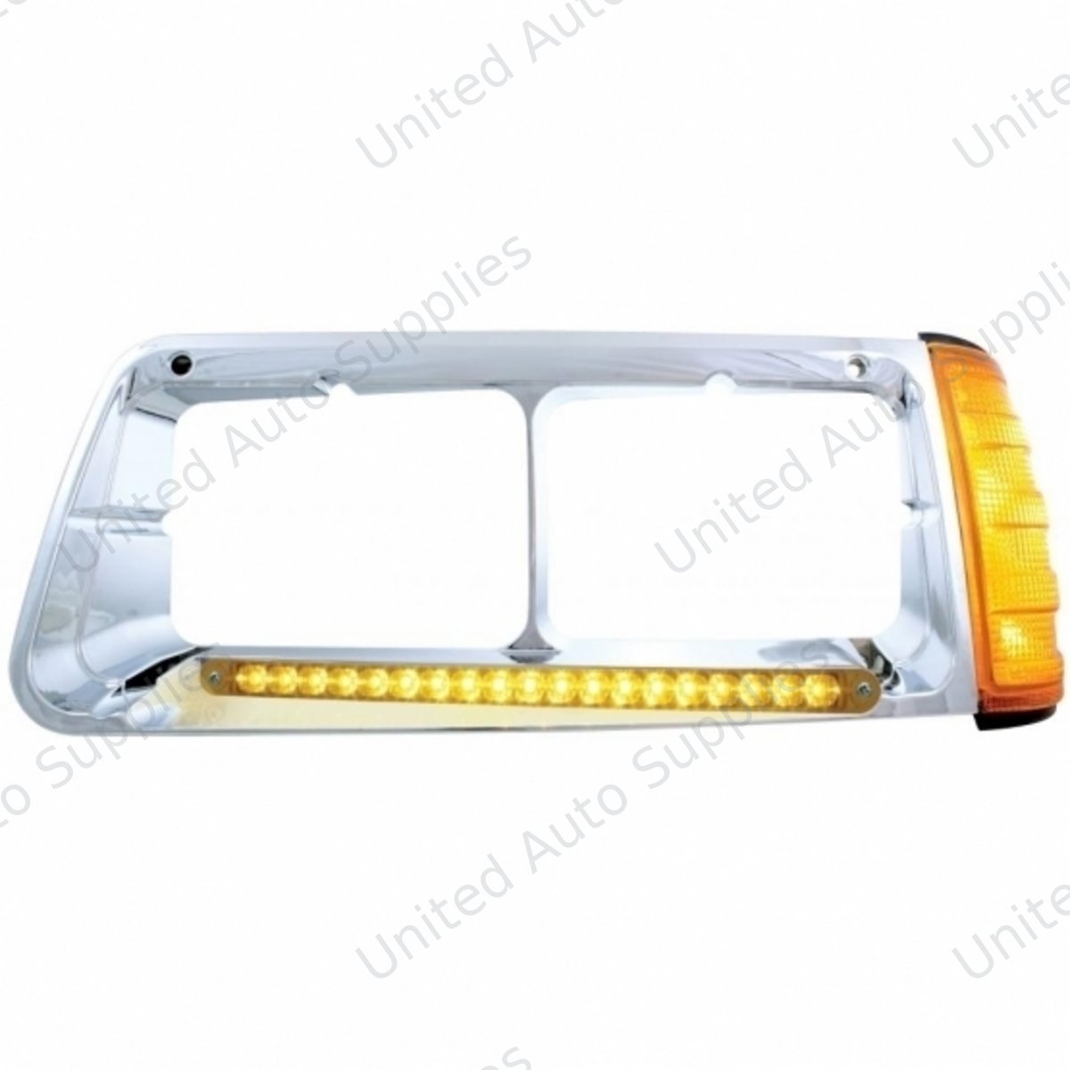19 LED Headlight Bezel With Turn Signal For 1989-2009 Freightliner FLD - Driver - Amber LED/Amber Lens
