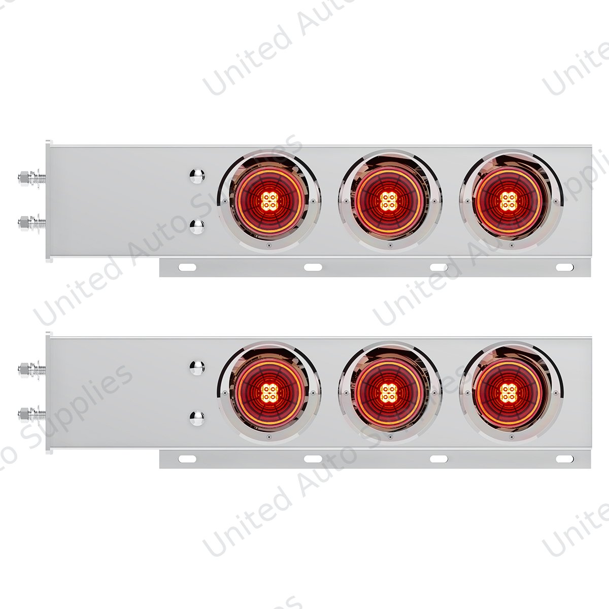 2.5" Bolt Pattern SS Spring Loaded Bar With 6X 4" 13 LED Abyss Lights & Visors - Red LED/Red Lens (Pair)