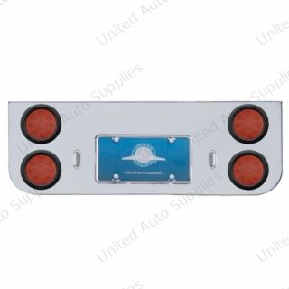 Chrome Rear Center Panel With Four 12 LED 4" Reflector Lights & Grommets - Red LED/Red Lens