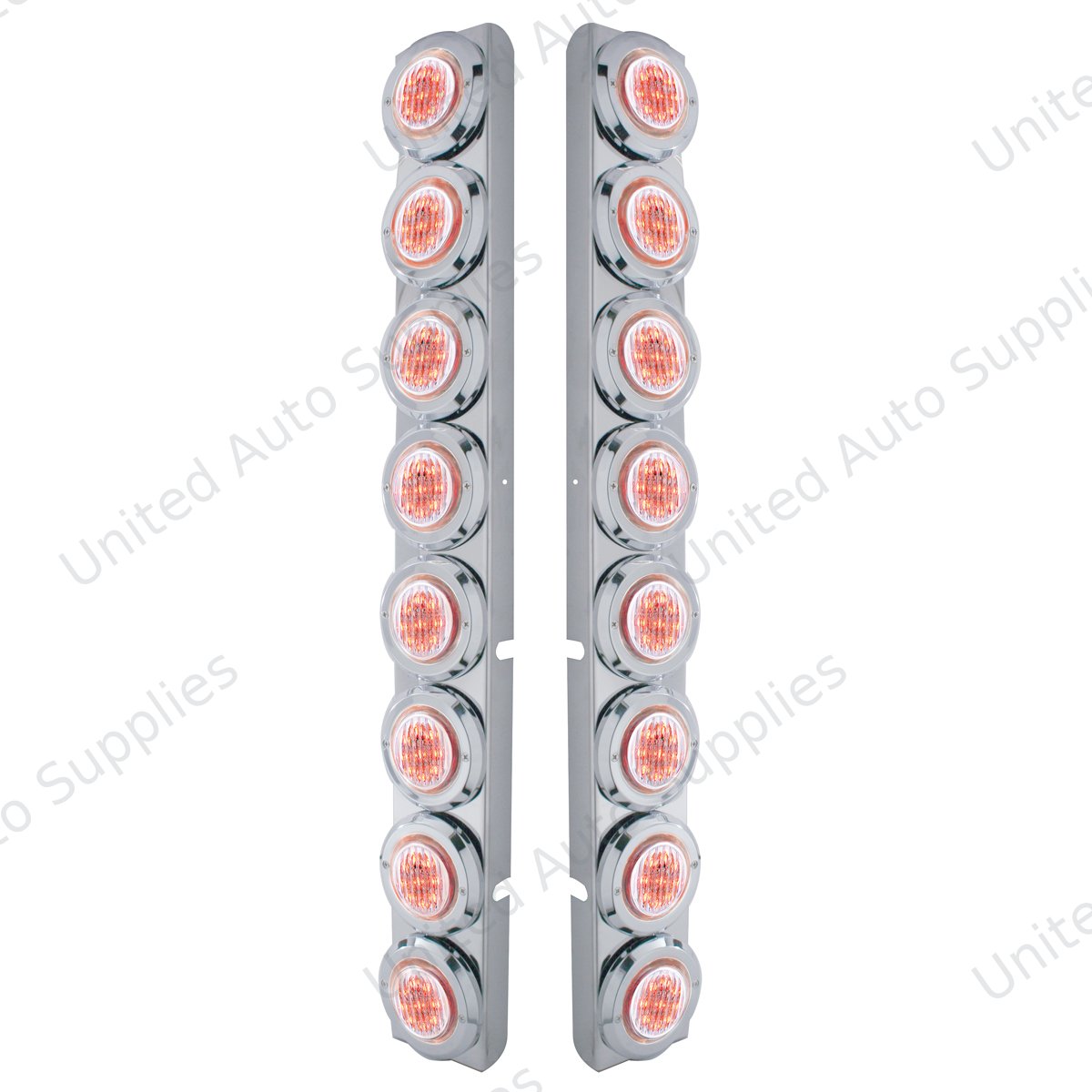 SS Rear Air Cleaner Bracket With 16X 9 LED 2" Lights & Bezels For Peterbilt-Red LED/Clear Lens