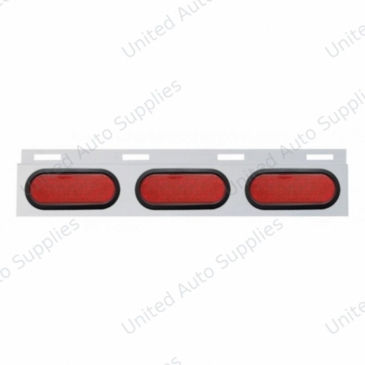 Stainless Top Mud Flap Plate With 3X 19 LED 6" Oval Lights & Grommets - Red LED/Red Lens (Each)