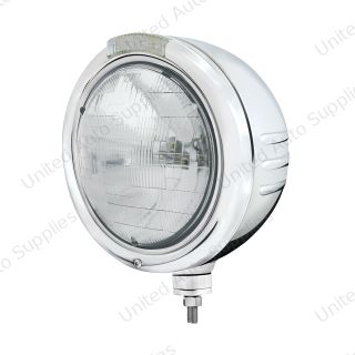 Stainless Steel Classic Embossed Stripe Headlight H6024 & Dual Mode LED Signal-Clear Lens