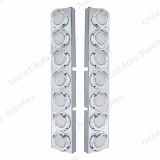 SS Front Air Cleaner Bracket With 14X 9 Amber LED 2" Lights & Visors Bezel For KW Trucks -Clear Lens