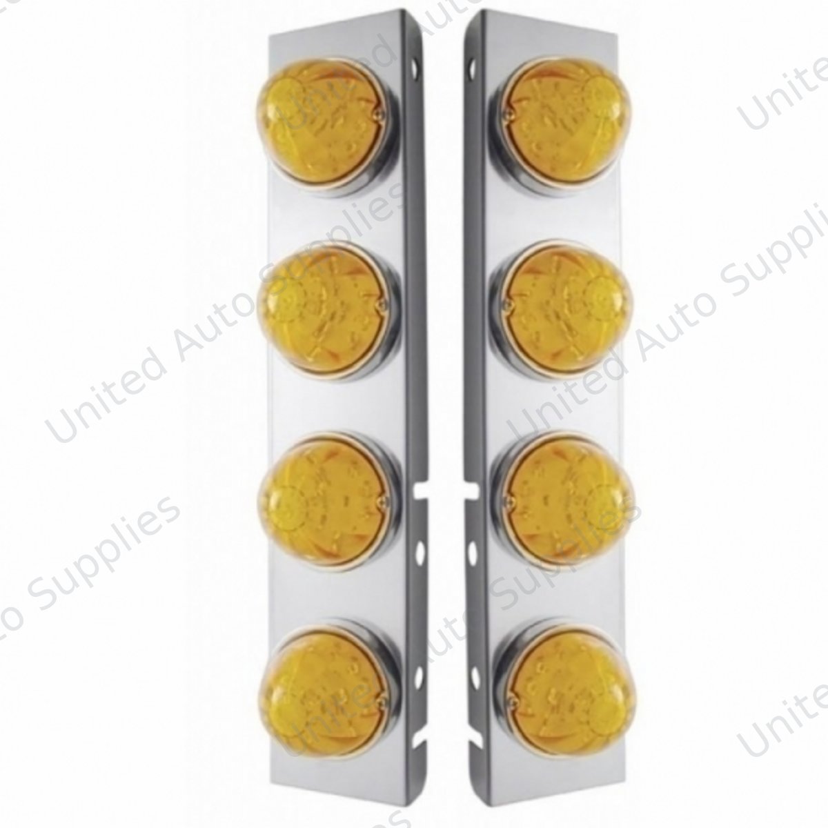 SS Front Air Cleaner Bracket With 8X 17 Amber LED Hi/Lo Watermelon Lights & SS Bezels For Peterbilt-Amber Lens