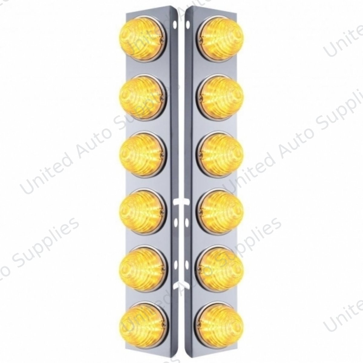 SS Front Air Cleaner Bracket W/12X 17 LED Beehive Lights & SS Bezels For Peterbilt-Amber LED/Clear Lens (Pair)