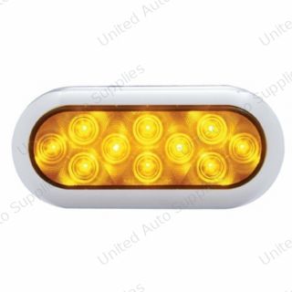 10 LED 6" Oval Flange Mount Turn Signal Light With Bezel - Amber LED/Amber Lens