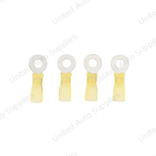 12-10 AWG 1/4" Stud CS Heat Shrink Ring Terminal - Yellow (4-Pack)